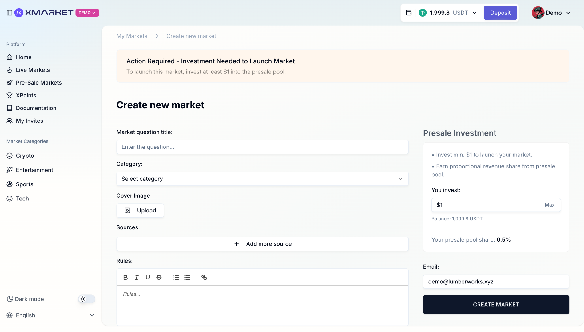 Market Creation Form